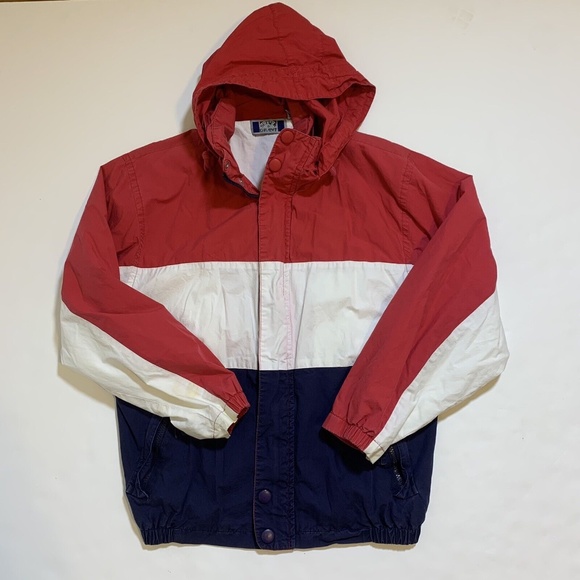 Vintage 90s Sutter & Grant Red White Blue Hoodie Windbreaker Jacket Size S/M - Picture 1 of 11